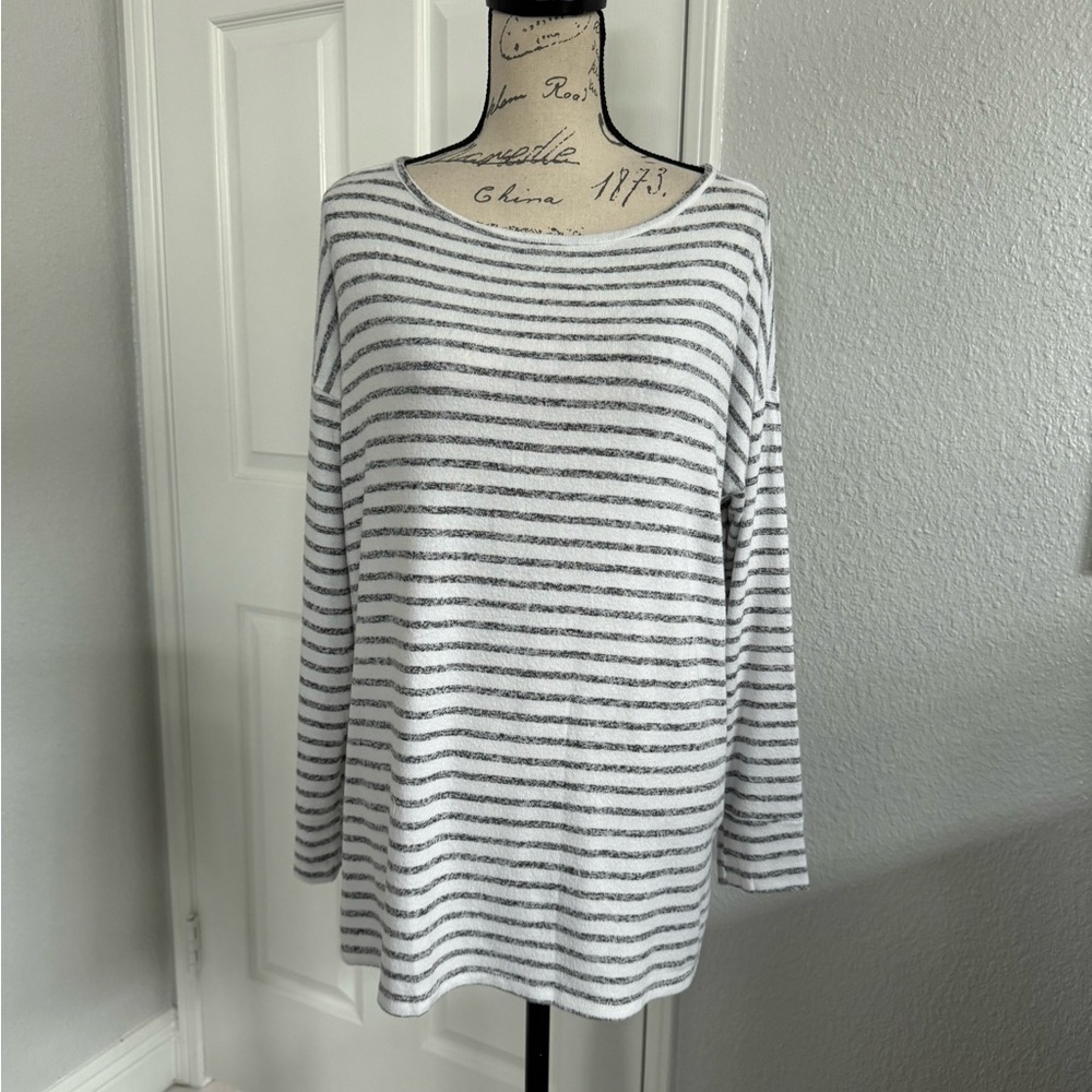 Lucky brand Striped White and Gray Women's Top